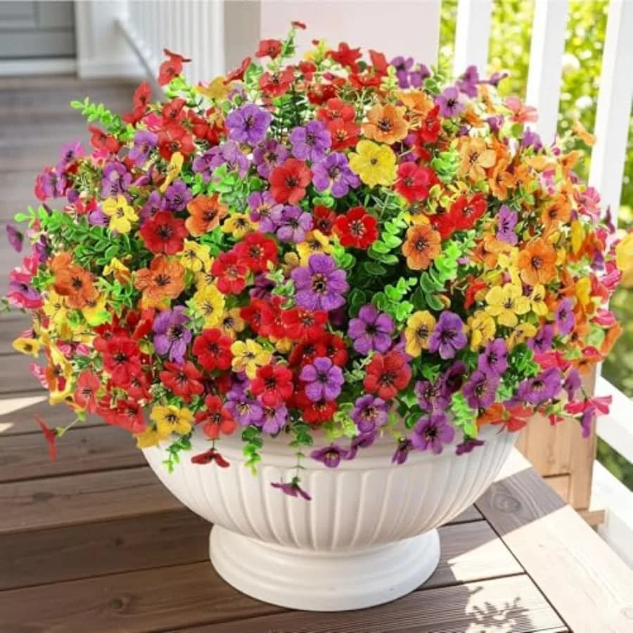 Artificial Outdoor Flowers, Realistic UV Resistant Waterproof Faux Plants, Full Looking Fake Flowers for Porch Planters Hanging