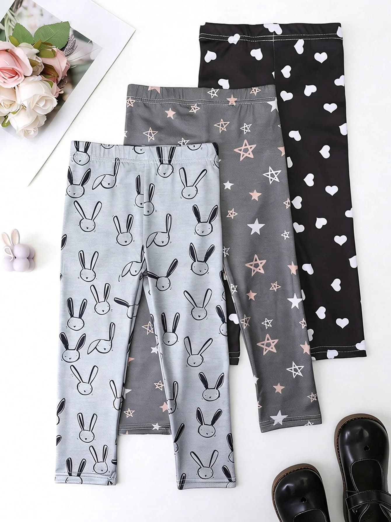 3 paia di pantaloni sottili stampati dolci e carini per ragazze, leggings morbidi e comodi adatti per l'uso quotidiano delle ragazze in primavera e autunno