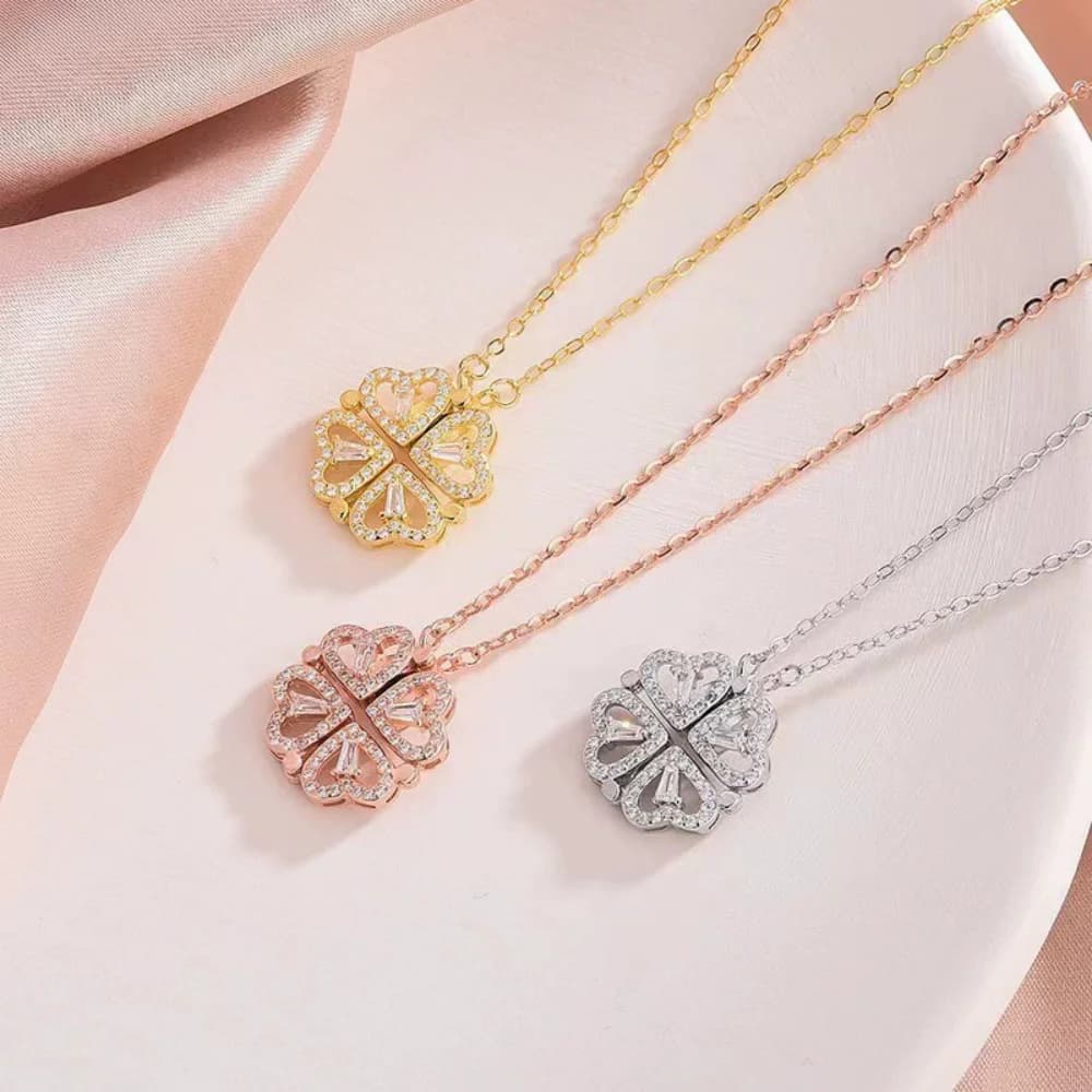Set di 1 Collana con Ciondolo Magnetico a Forma di Cuore, Gioiello Portafortuna 4-in-1 per Donne, Regalo Ideale