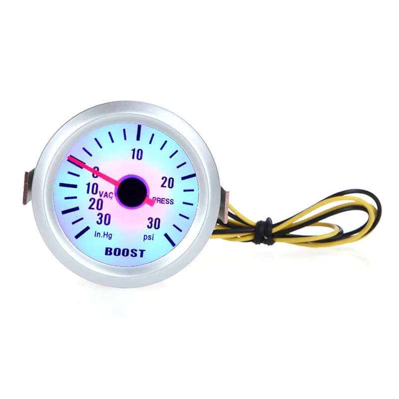 Manometro per Auto 2\" 52mm 1~2BAR 0~30PSI, Indicatore di Pressione Turbo e Vuoto con Luce LED, 12V DC