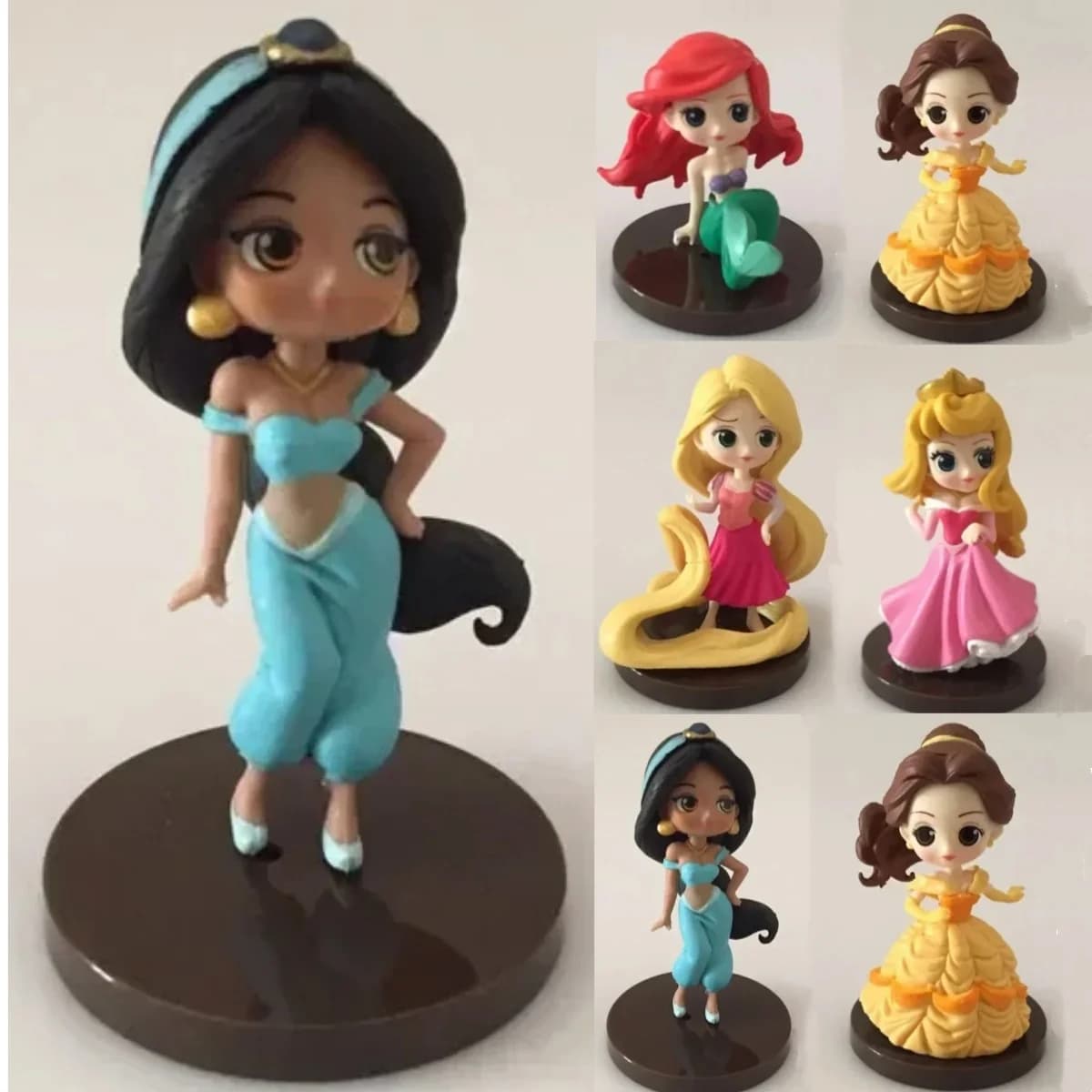 Set di 8 Statuette Q Posket Principesse Disney 5-8cm: Tiana, Biancaneve, Rapunzel, Ariel, Cenerentola, Belle, Sirenetta - Action Figure in PVC