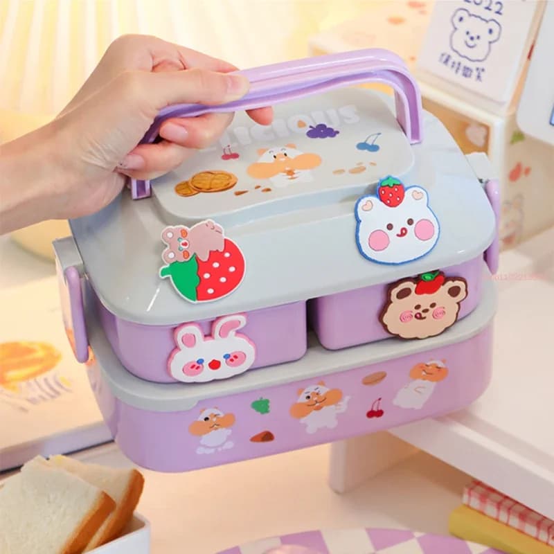 Lunch Box portatile per ragazze, scuola, bambini, plastica, picnic, Bento Box, microonde, scatola per alimenti con scomparti, contenitori per alimenti