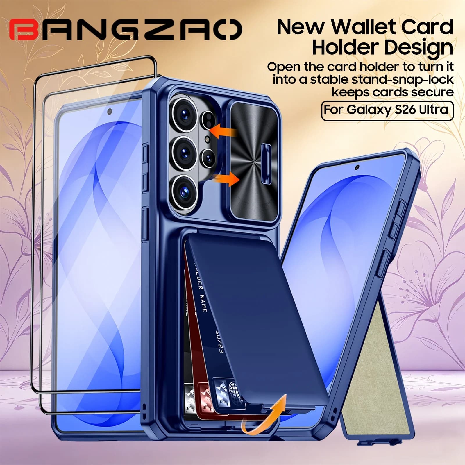 Custodia per Samsung Galaxy S26 Ultra con slot per carte RFID e protezione per obiettivo, antiurto - Ottima idea regalo per la Festa della Mamma - Blu