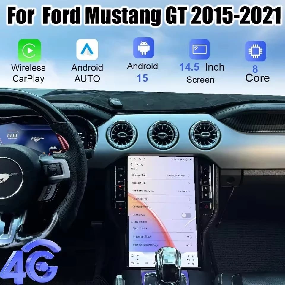 Autoradio Android da 14,5 pollici per Ford Mustang GT 2015-2021, aggiornamento stereo per auto, schermo touch Tesla IPS, Carplay wireless, Auto 4G, Bluetooth