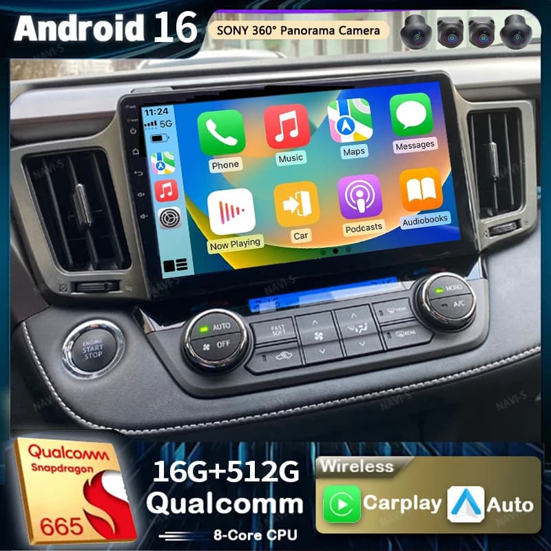 Autoradio Android 16 per Toyota RAV4 4 XA40 5 XA50 2012-2018, Stereo 2K QLED, Lettore Multimediale Video, Navigazione, AI Voice, CarPlay