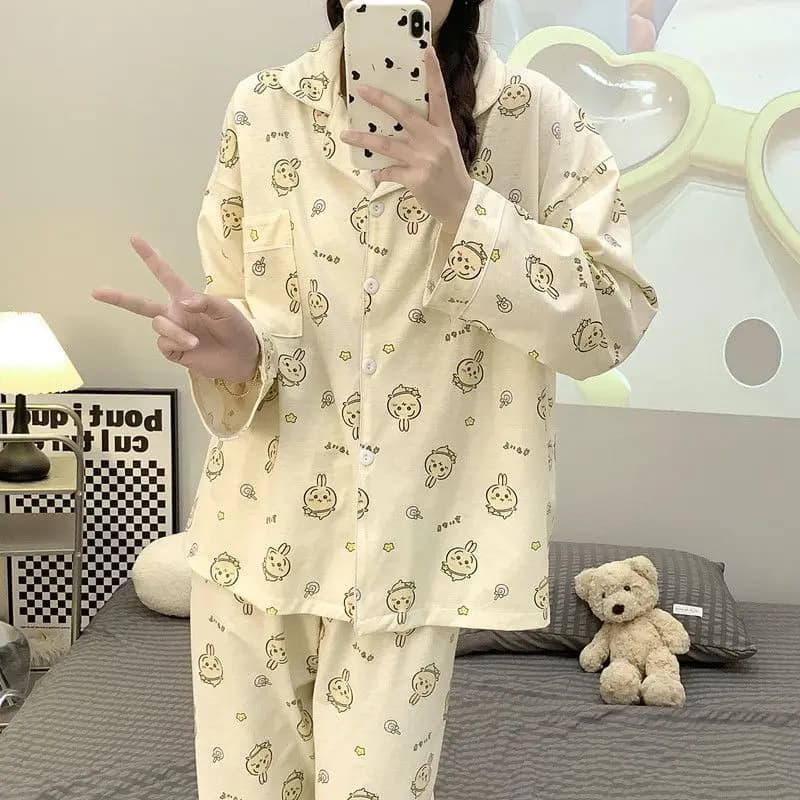 Chiikawa Usagi Cute Cartoon Pajamas for Girls High Quality Moisture-Wicking Long Sleeve Student Homewear Kawaii Gift