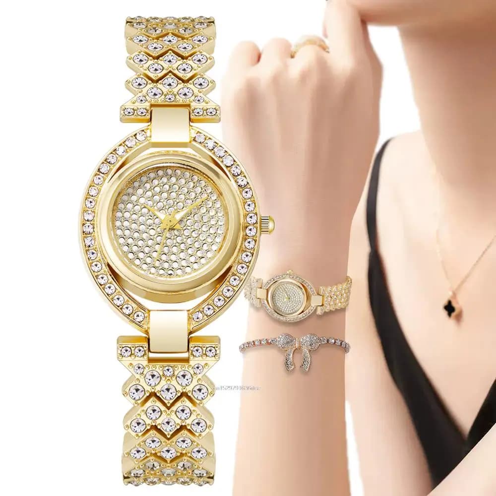Women's Luxury Brand Quartz Watches Women's Watch With Stainless Steel Strap With Stainless Steel Strap With Creative Design Studded Diamonds