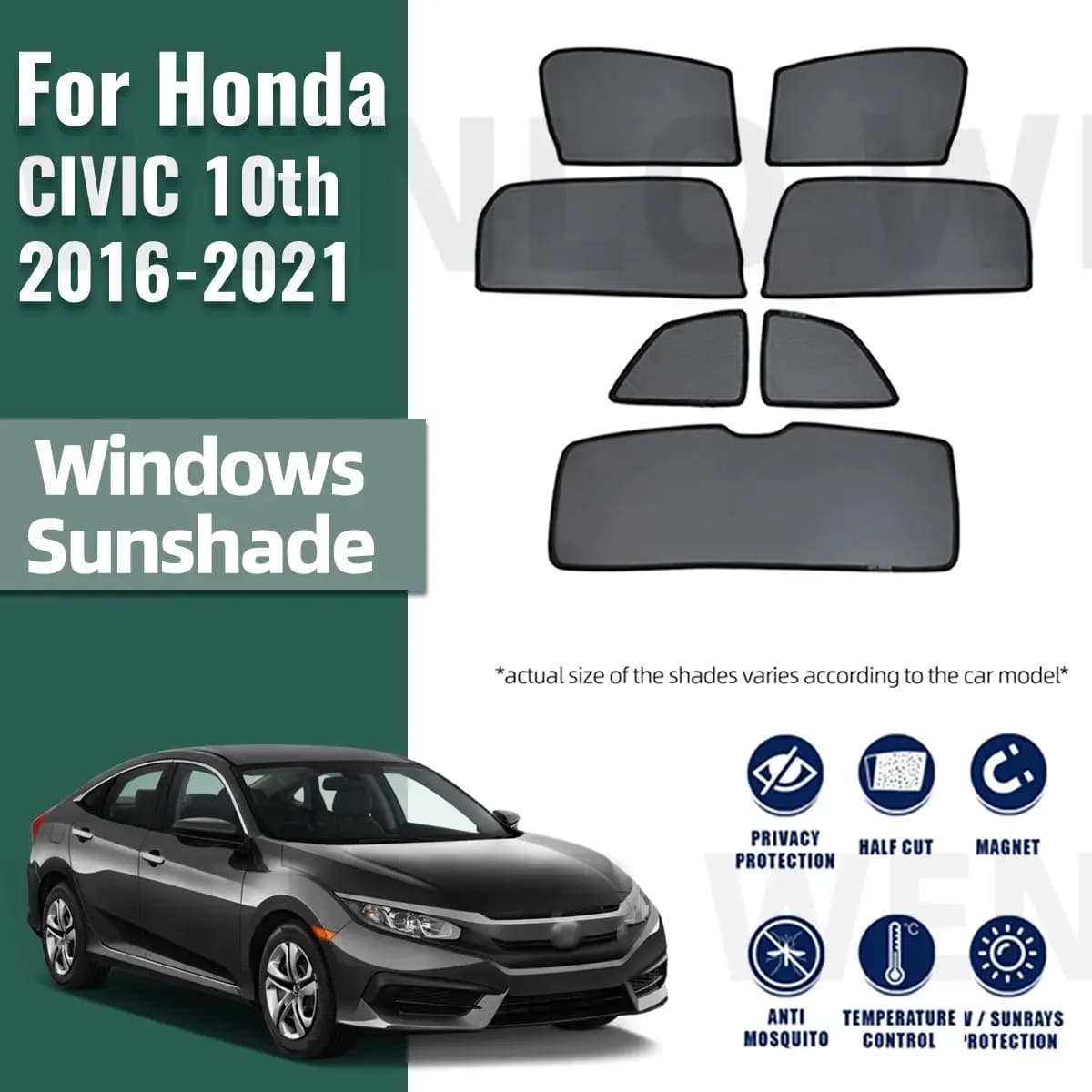 Per Honda CIVIC X 10th 2016-2021 Auto Parasole Scudo Magnetico Parabrezza Anteriore Telaio Tenda Lunotto Laterale Posteriore Tende Da Sole Visiera