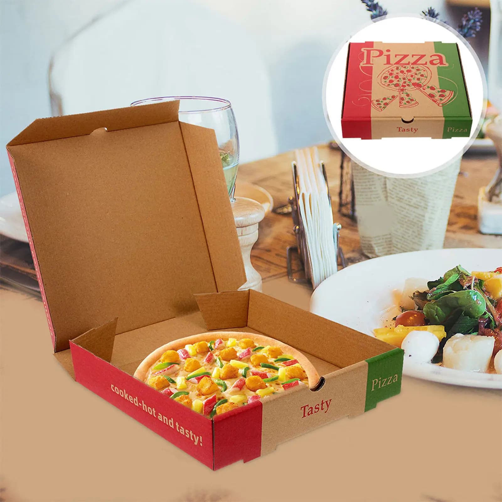 10Pcs 8In Thick Paper Pizza Wrapping Box Multi-Use Food Storage Container for Pies Cookies Cheesecakes Steak Crepes Takeout