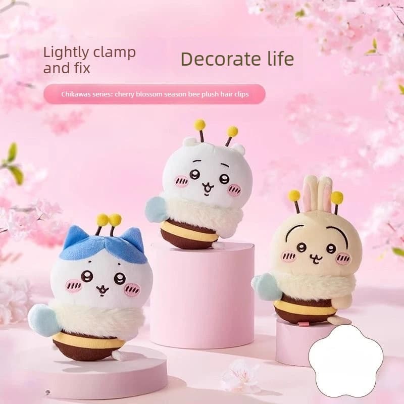 Chiikawa Sakura Season Bee Plush Clip Hachiware Usagi Nice Plush Gift Kawaii Multipurpose Hair Clip and Bag Toy for Girls and Kids