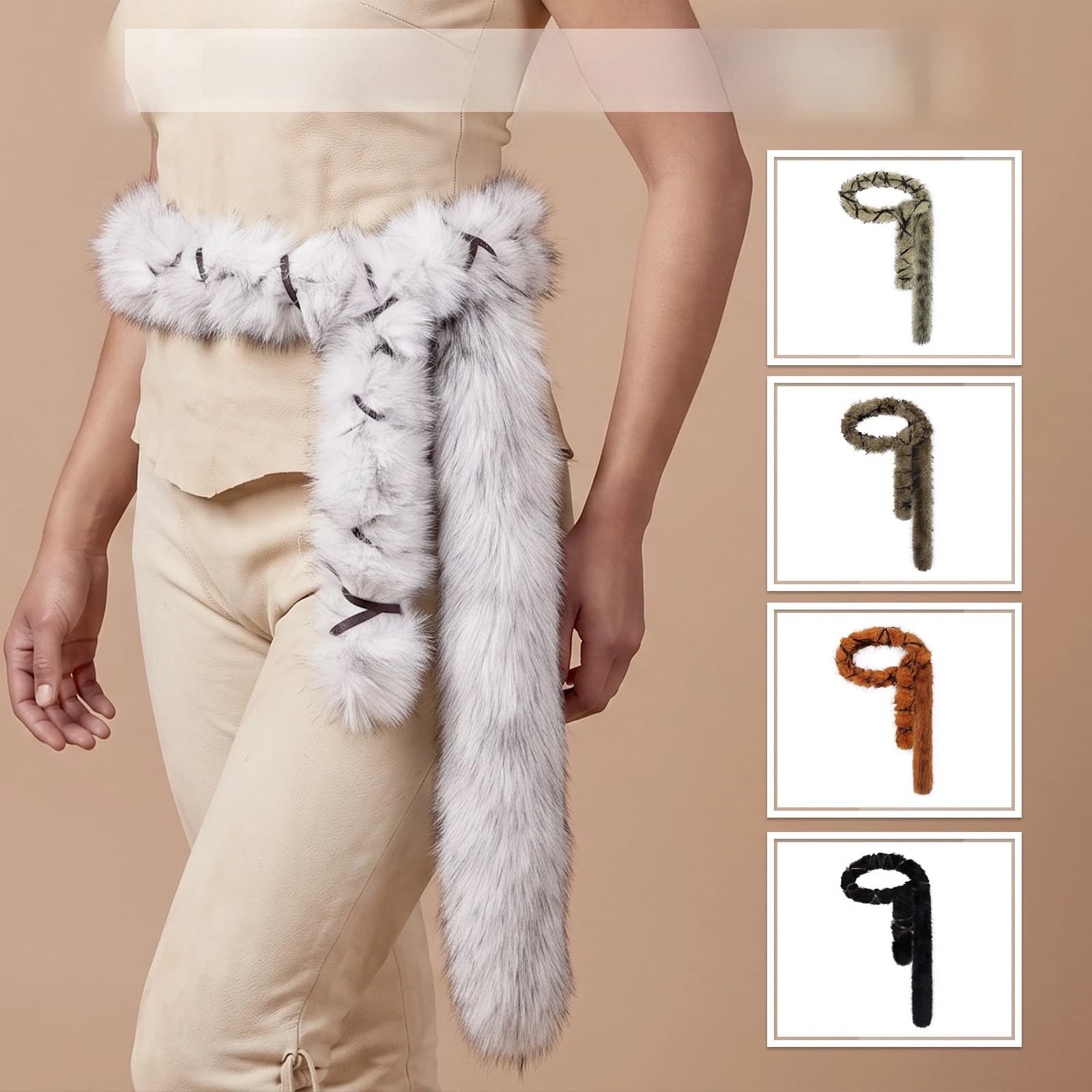 Harajuku Super Soft Punk Fur Belt Fluffy Warm Waist Chain Y2K Waistband Jeans Pants Decor