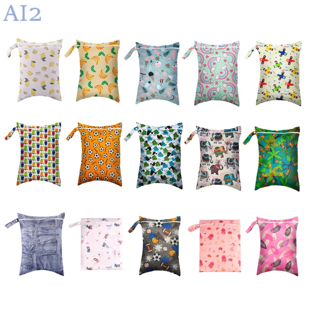 30X40 cm Borsa asciutto e bagnato Pannolini per bambini di grande capacità Pannolini Borsa impermeabile Borsa con stampa di cartoni animati Passeggino esterno Carry Pack Storage