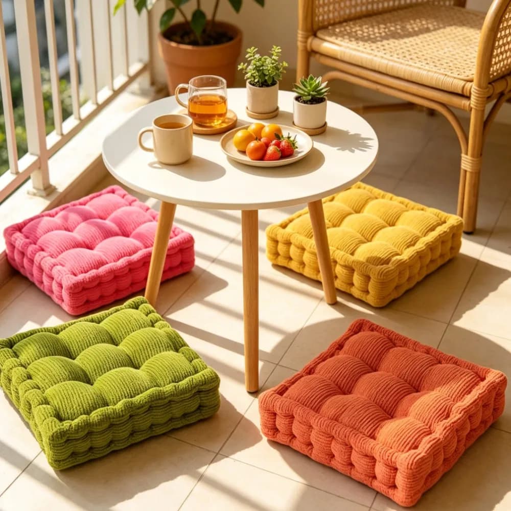 Solid Tufted Meditation Floor Pillow Thick Seat Cushion for Yoga Balcony Chair Square Pad for Seating on Floor