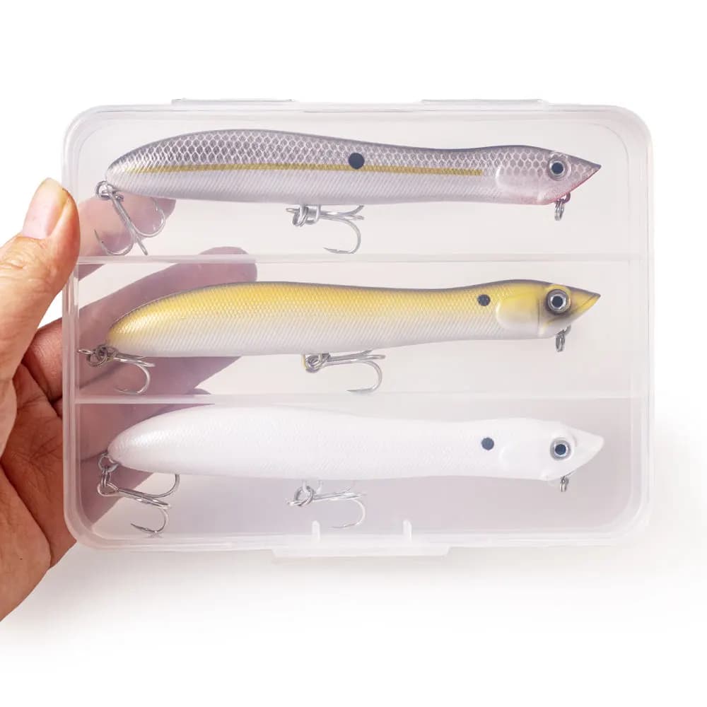 Set of 3 floating artificial baits Topwater Pencil Popper 12.5 cm 18g plastic, with plastic box, for towing fishing
