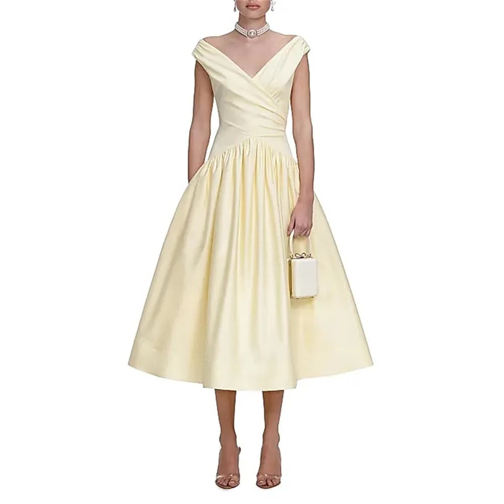 Abiti da sera formali da donna con scollo a V, senza maniche, plissettati, a trapezio, eleganti abiti da festa, abiti da ballo, abiti da cocktail