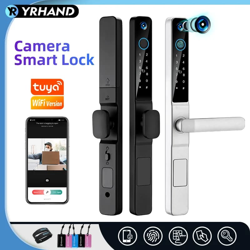 YRHAND IP66 Keyless Cat's Eye Spioncino impermeabile Serratura per porta scorrevole in alluminio per esterni Password digitale Tuya Wifi Smart Lock