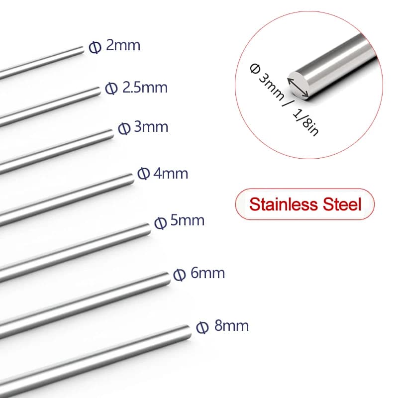 2pcs 304 Stainless Steel Solid Round Rod Lathe Bar Stock Assorted for DIY Craft Tool Diameter 2mm 3mm 4mm 5mm 6mm 8mm