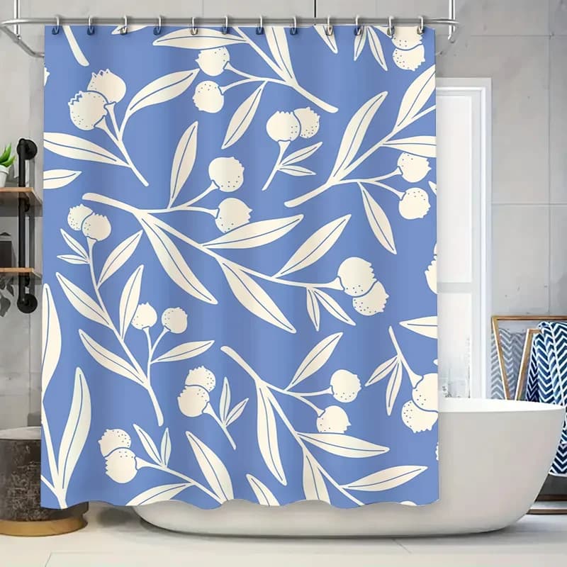 Lussuosa tenda da doccia con motivo floreale bianco blu, impermeabile, lavabile, decorativa, per la casa, accessorio per il bagno, 240x180 cm (94X71)