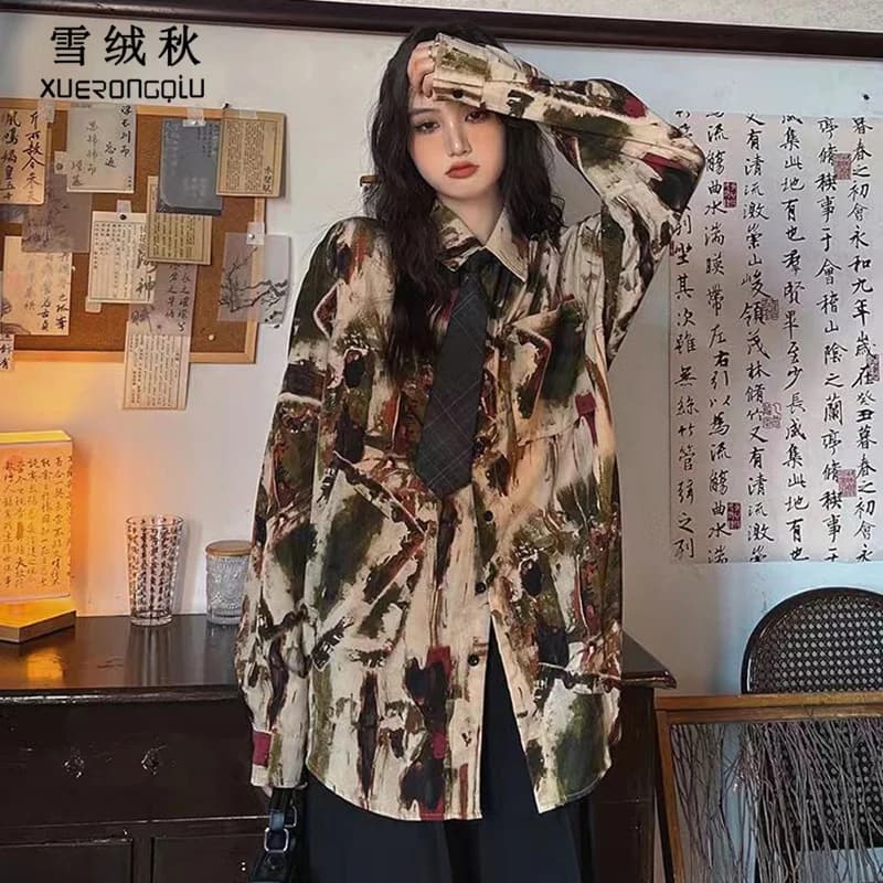 Camicie a maniche lunghe da donna in raso con lacci e bottoni Top slim fit gotico Emo estetica Harajuku Chic Party Clubwear Primavera