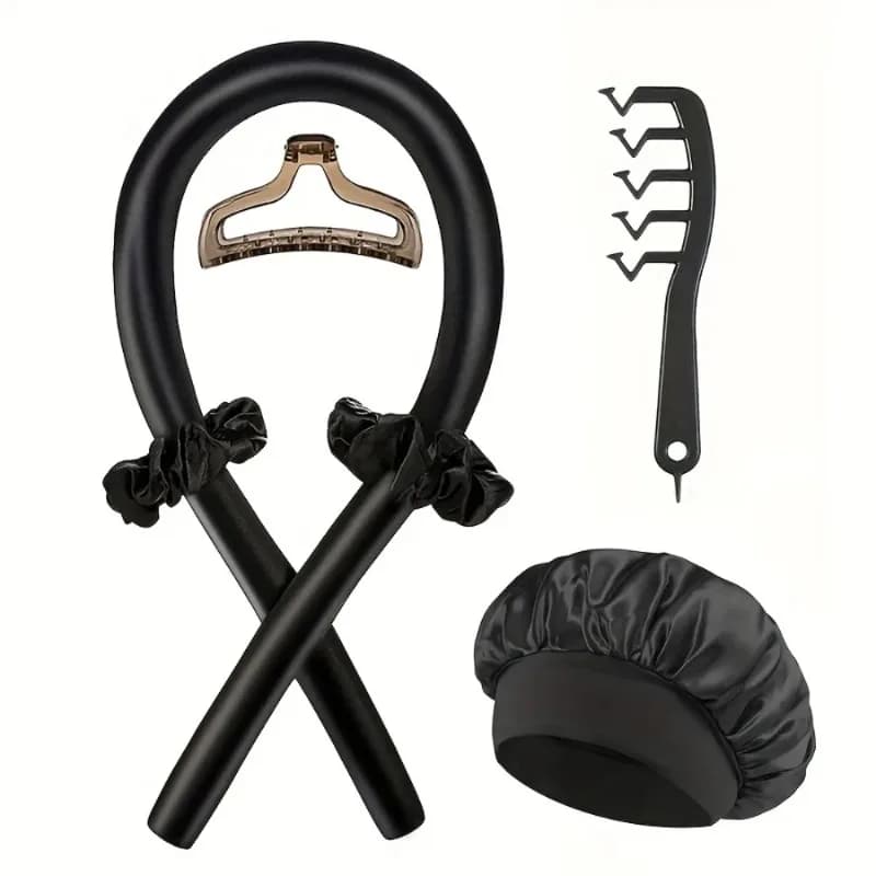 Set of 6 heat-free hair curlers with satin sleeping head, heat-free curling band, for all hair types, home use in salon with claw clip