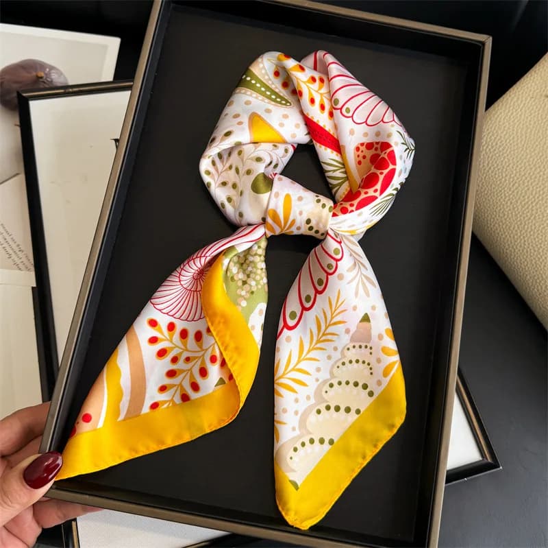 Hijab Fashion Square Scarf Silk Female Luxury Shawls Wraps Neckerchief Headscarf Bandanas Ribbon Designer Female Accesories
