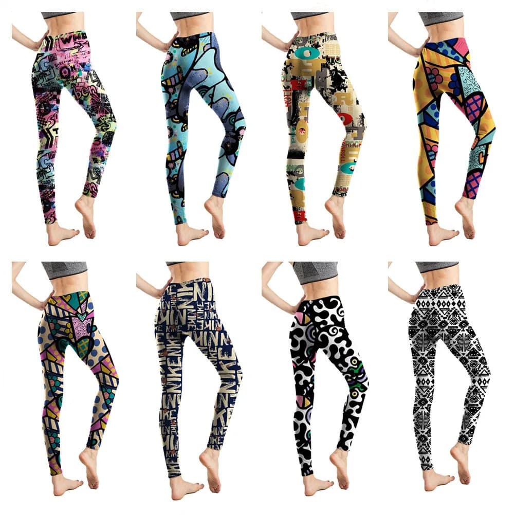DOIAESKV Leggings da donna Leggings sexy con stampa digitale colorata Pantaloni elasticizzati per allenamento Push Up Pantaloni fitness Scaldacapelli