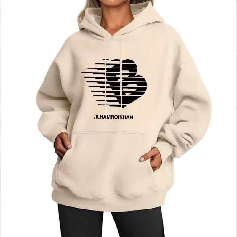 Street Fashion Casual Hoodie for Women's Polyester Knit Fabric Long Sleeve Regular Fit Hooded Pullover with Slight Stretch