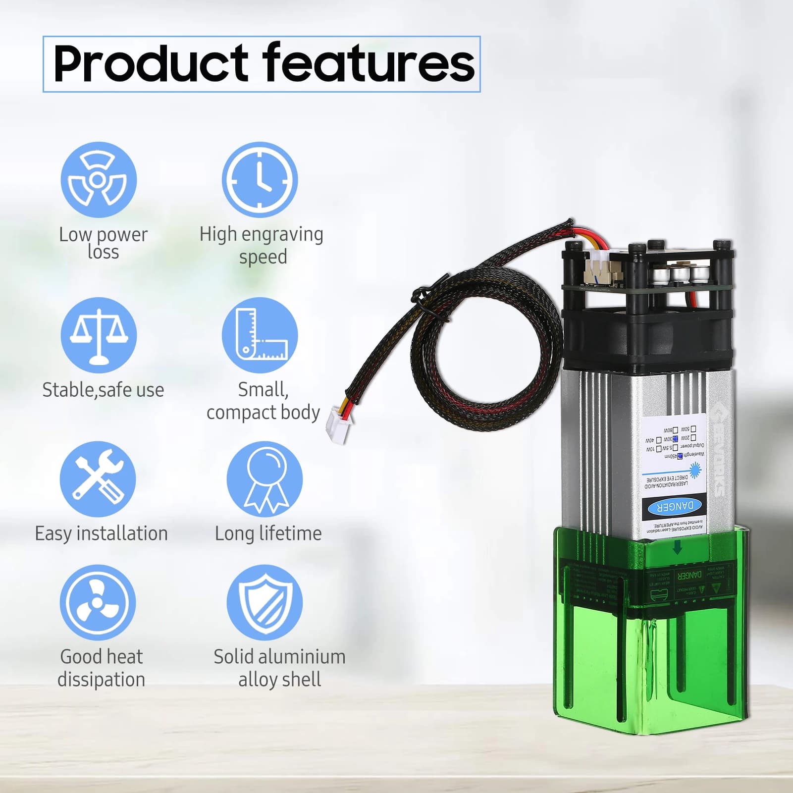Geevorks 450nm10W laser module with protective cover, adjustable focal length, laser engraving head, 3D printer, CNC router