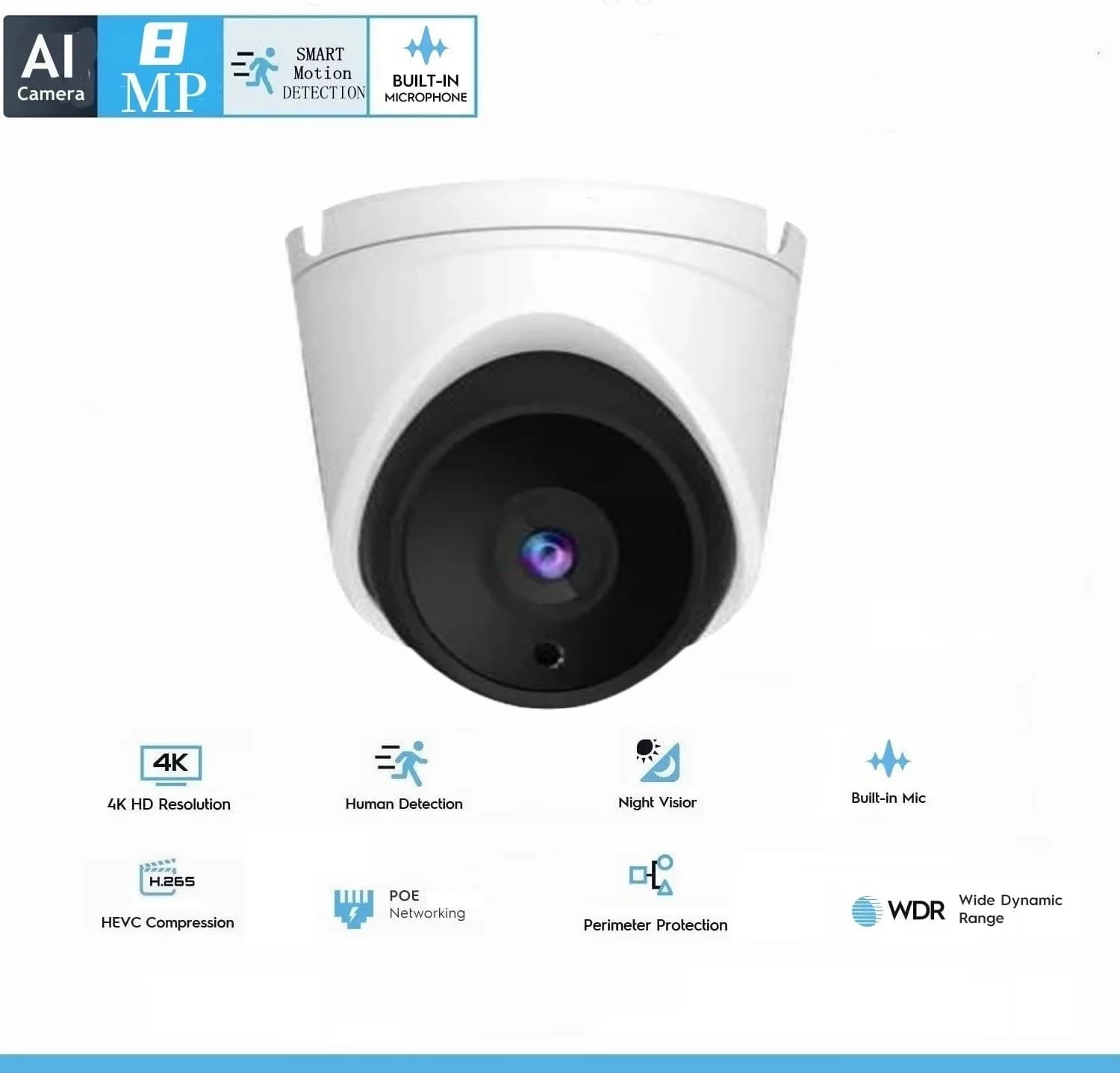 Telecamera IP 4K 8MP per interni 5MP/4MP/3MP POE H.265 Telecamera CCTV dome di sorveglianza di sicurezza con audio IR Rilevamento umanoide