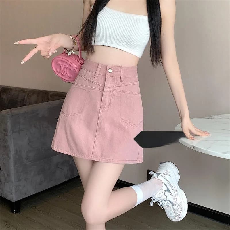 Sweet Spicy High Waist Slimming Denim Skirt Women's Spring Summer New Style A-Line Half-length Skirts Prevent Exposure