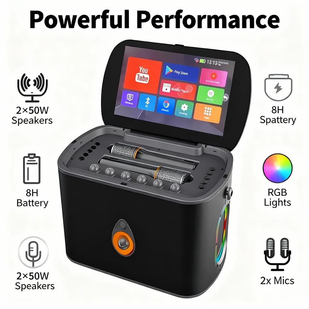 Macchina per karaoke K90 BT con 2 microfoni wireless ricaricabili, sistema KTV domestico per intrattenimento e canto in compagnia