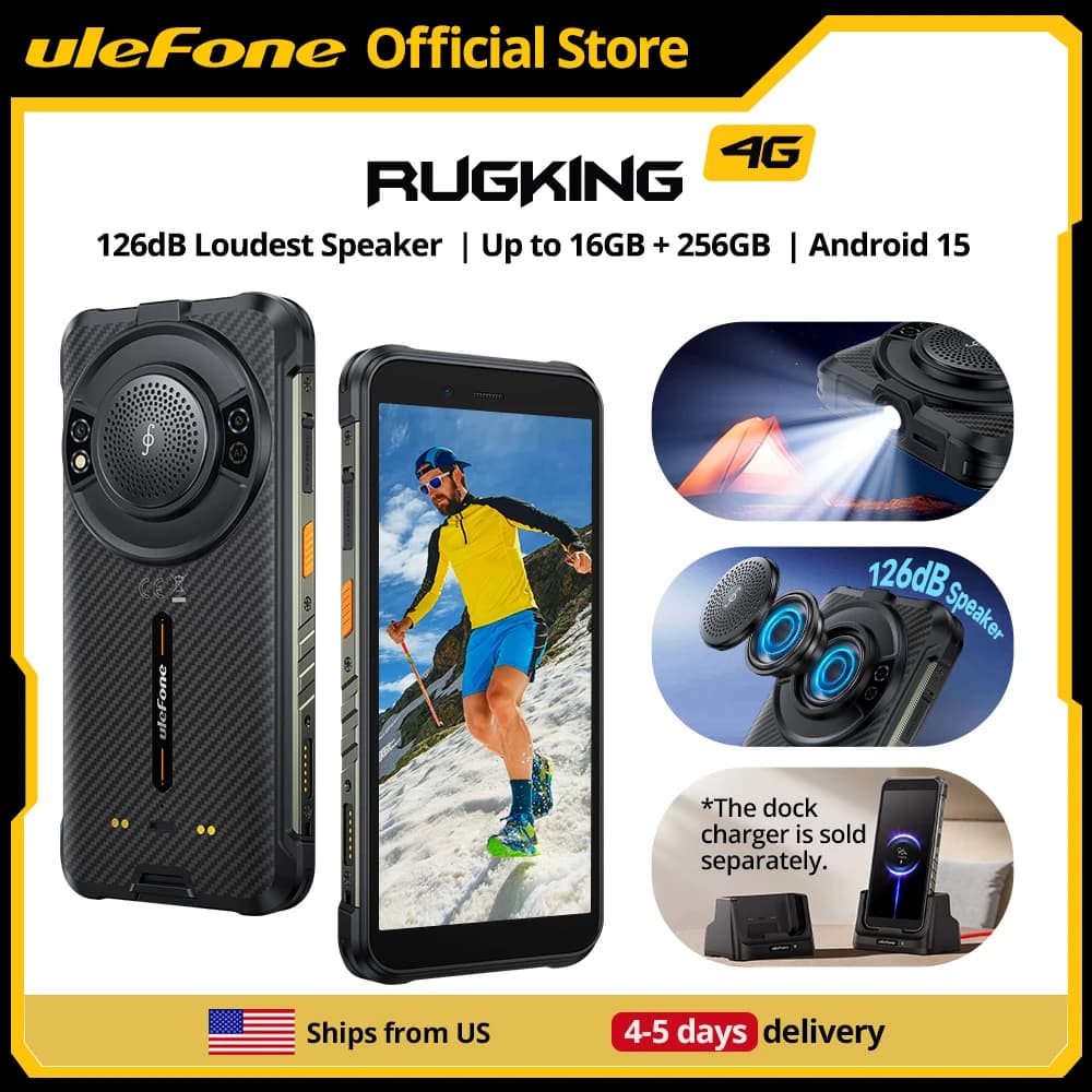 Ulefone RugKing 4G Rugged Phone Android 15 Fino a 16 GB + 256 GB Smartphone impermeabile 9600 mAh NFC Versione globale