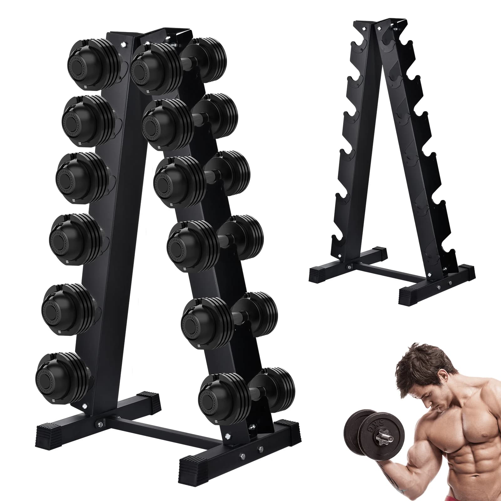 Supporto per rack per manubri, supporto per manubri per carichi pesanti, organizer salvaspazio per supporto per pesi a forma di albero