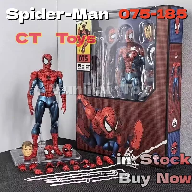 CT Toys Mafex 075 Spiderman Action Figure Comic Ver 6 pollici con teste intercambiabili, statuetta da collezione per collezionisti adulti