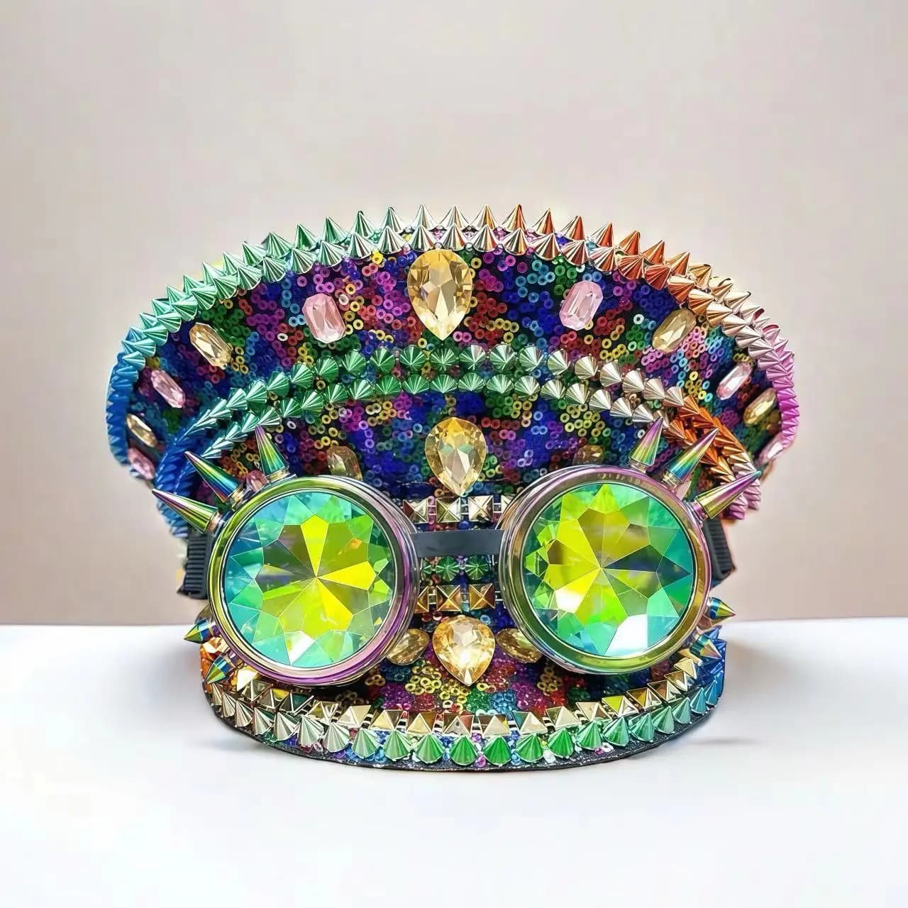 HongLuan Bling Steampunk Captain Hat Rhinestone with Goggles for Burning Man Festival Woman - Military Assessories & Cap for Man