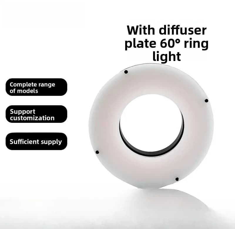 60° Low-Angle Diffused Ring Light w/ Diffuser Plate – Adj. LED Light for Machine Vision, CCD Defect Detect & Custom Proj