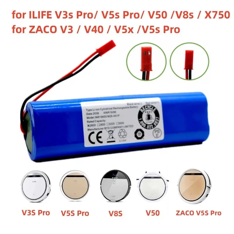 Batteria al litio da 14,8 V 2600 mAh per ILIFE V3s Pro V50 V5s Pro V8s V80 Max B5 Max S5 Pro X750 Batteria per aspirapolvere robot