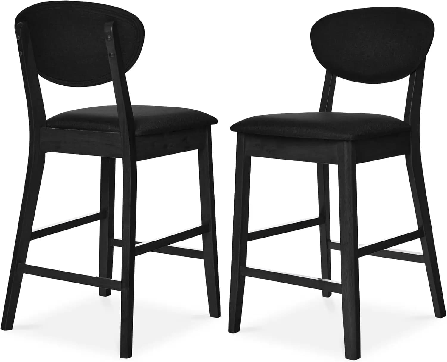 Set of 2 Counter-Height Bar Stools, Mid-Century Modern, Armless Wood Stools W/Upholstered Seat Cushion & Backrest for Kitchen