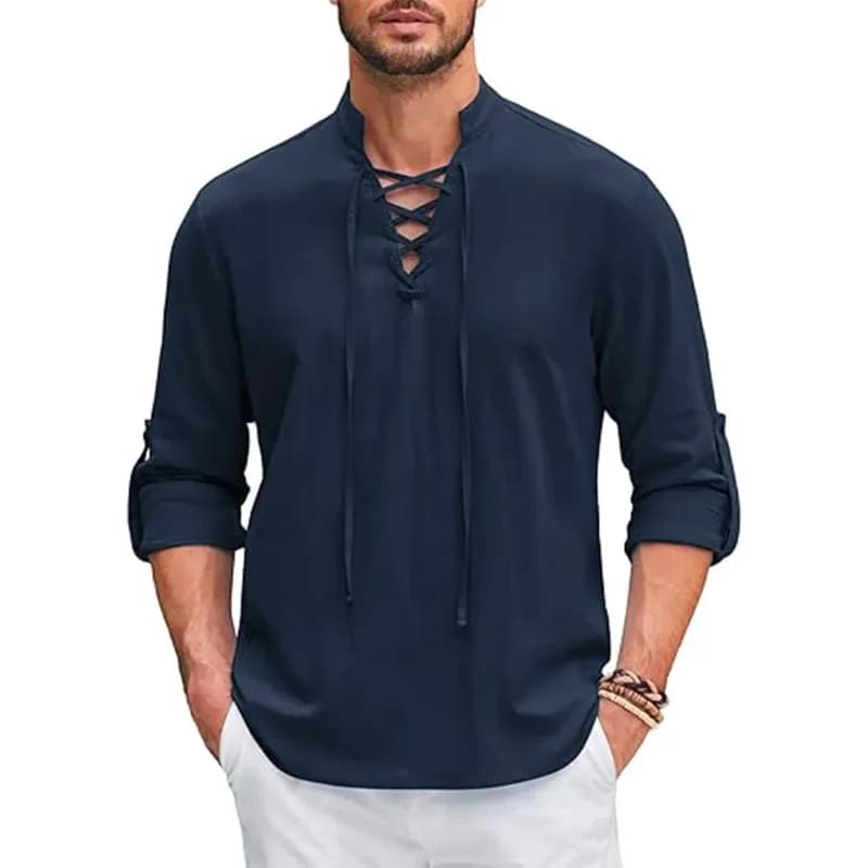 Camicia Rinascimentale da Uomo, Top Medievale da Pirata, Camicie in Cotone e Lino, Maglietta a Maniche Lunghe per Costume di Halloween, T-Shirt Y2k per Uomo