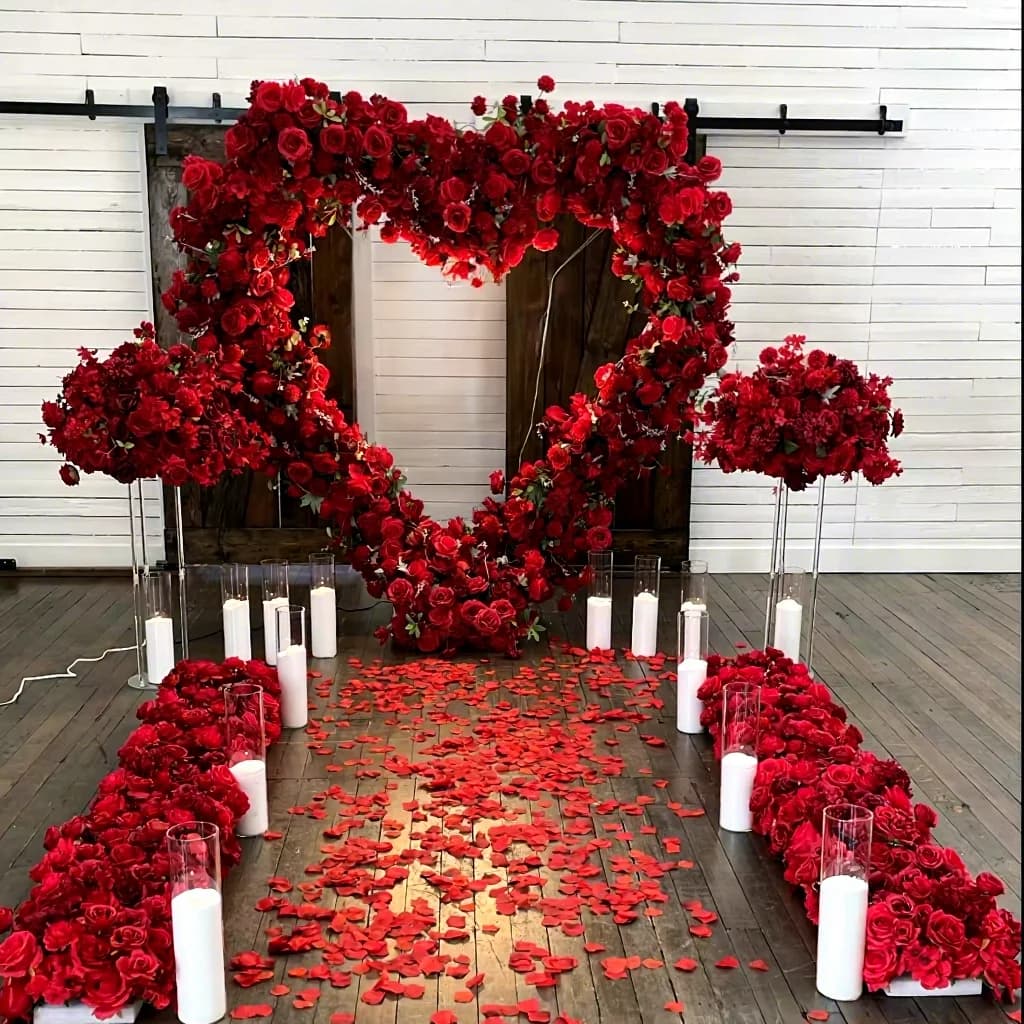 Decorazione Floreale per Matrimonio, Grande Cuore con Rose Artificiali, Insegna Luminosa 'Sposami'