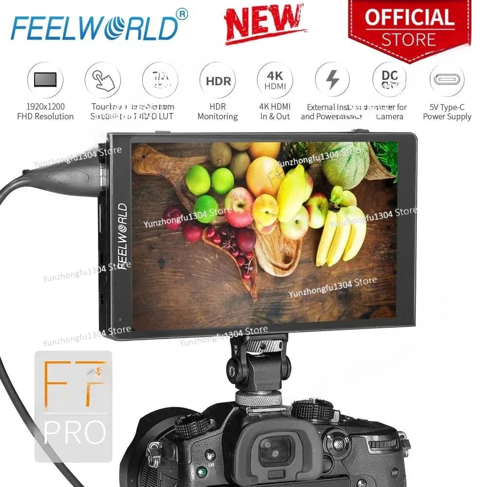 FEELWORLD F7 PRO Monitor da direttore sul campo della fotocamera DSLR con touch screen IPS da 7 pollici con alimentazione esterna F970 per il direttore dell'equipaggio cinematografico