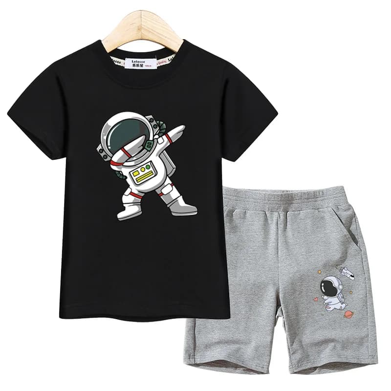 Set di abbigliamento estivo per bambini t-shirt astronauta + pantaloncini sportivi ragazzi top a maniche corte vestito di marca 2 pezzi
