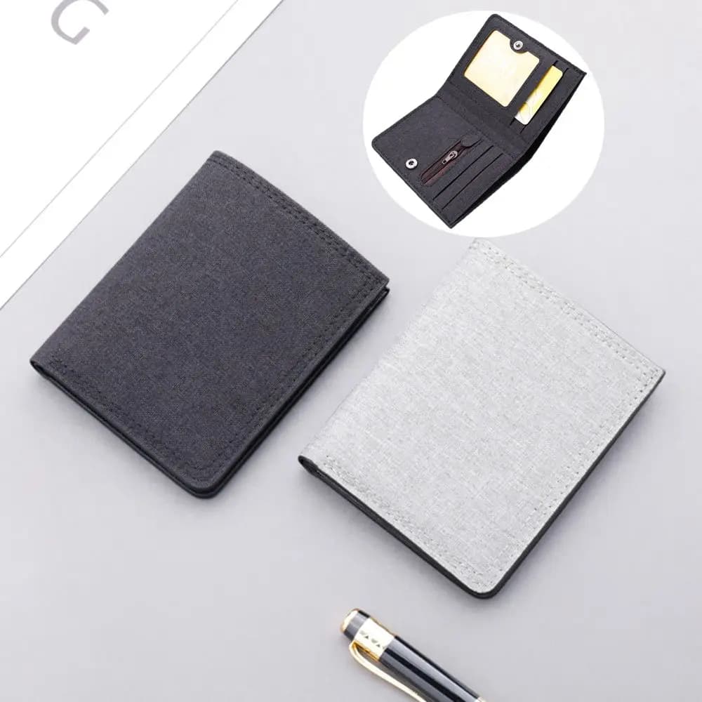 Portafoglio Corto da Uomo Pieghevole in Tela, Porta Carte Multifunzionale, Mini Portamonete alla Moda