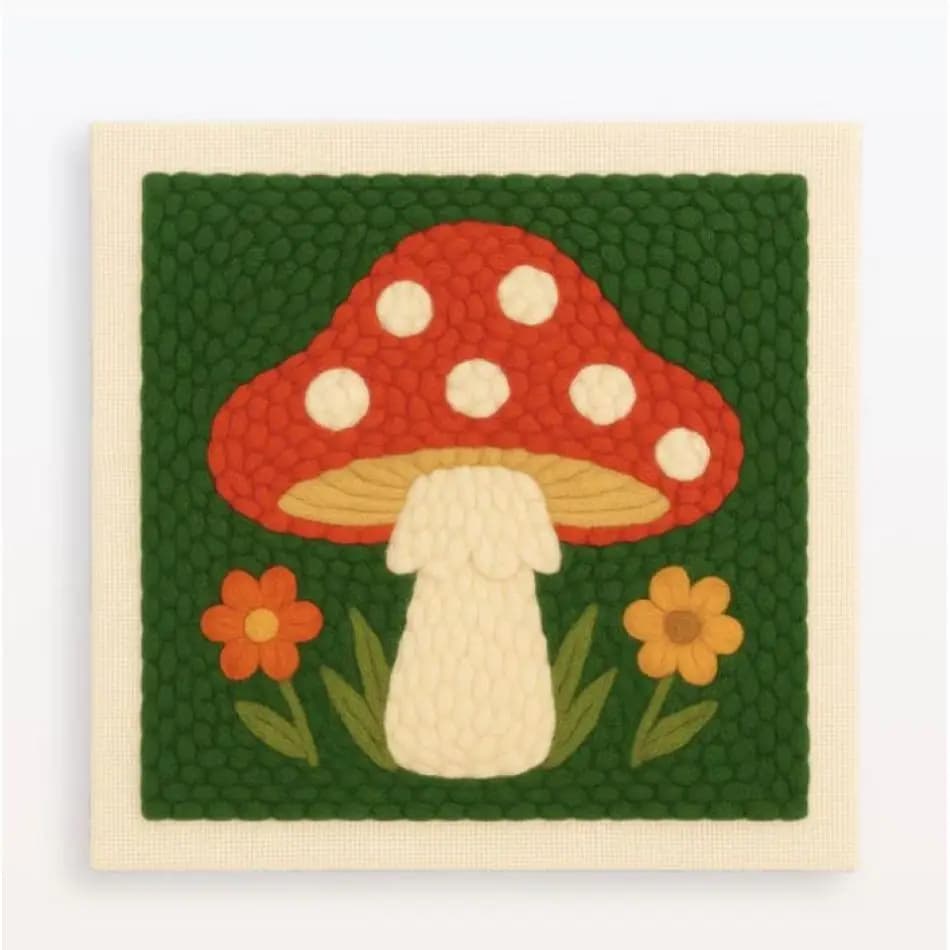 CHENISTORY Mushroom Diy Needle Punch Kit Handmade Embroidery Starter Kit Flower Embroidery Kits For Beginners