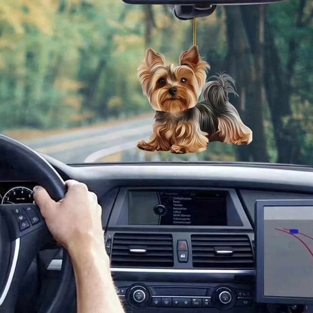 Simpatico ciondolo in acrilico per cani Yorkshire Terrier, portachiavi versatile con cucciolo di fascino per specchietti per auto, zaini e casa, decorazioni per feste festive