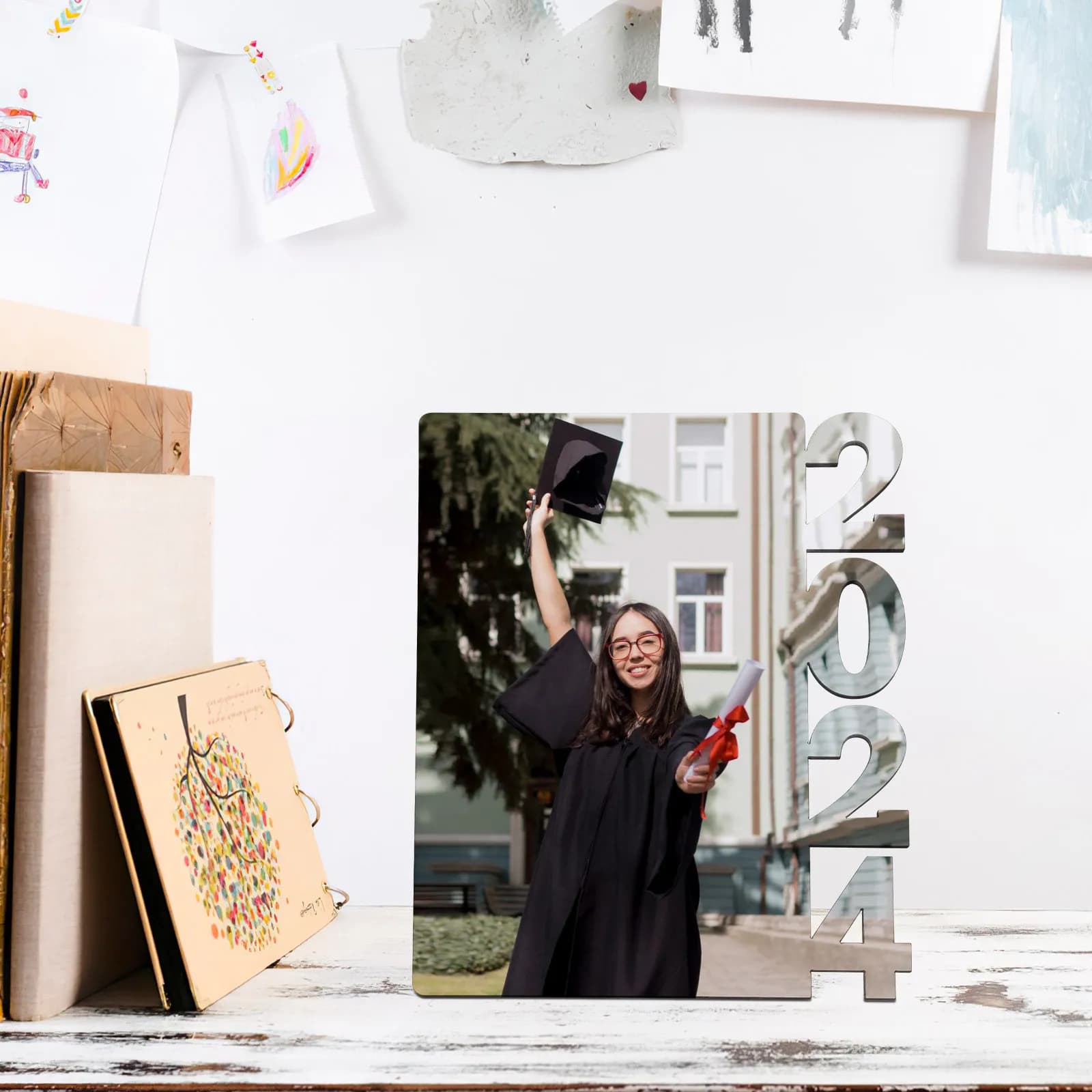 Cornice per foto di laurea da 2 pezzi, cornice per foto vuota per sublimazione 2024, elegante, leggera, robusta, decorazione commemorativa per regali di laurea