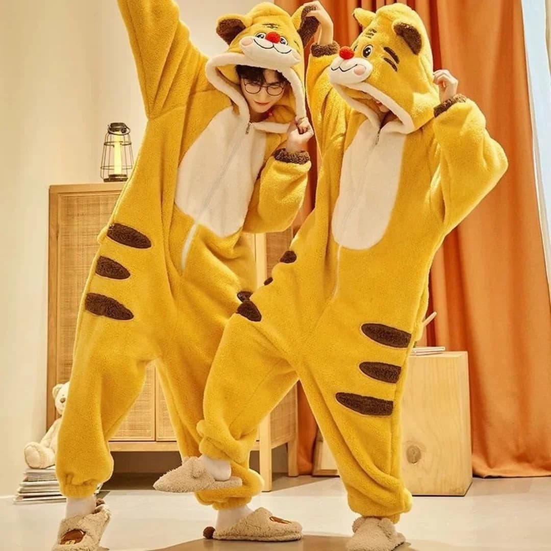 Cute winter pajamas tiger long warm coral fleece bathrobe animated cartoon funny night shirt to wear for the house for women men Christmas gifts