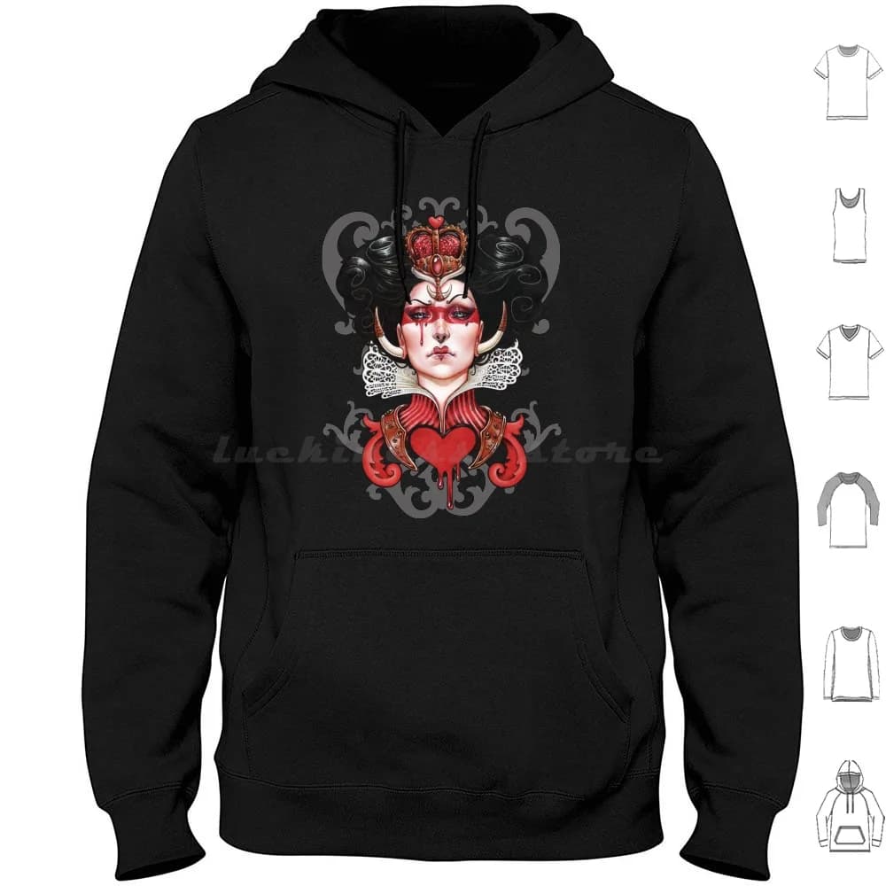 Felpe con cappuccio Queen Of Hearts Manica lunga Queen Hearts Queen Of Hearts Dollmaker Alice Red Queen Red Heart Cultura pop Alice