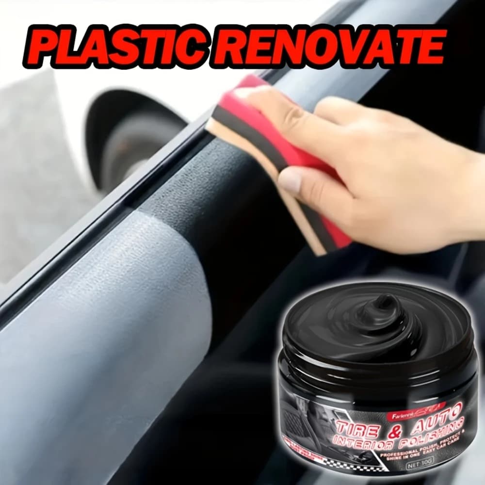 Cera per il rinnovo degli interni auto, Agente universale per la riparazione della plastica automobilistica, Liquido per la riparazione di parti in plastica, Lucidante protettivo per pneumatici
