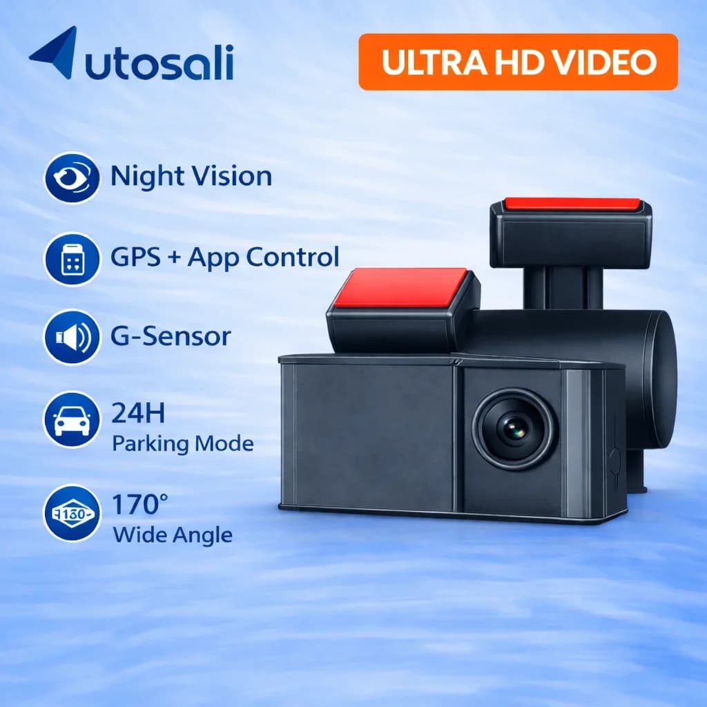 Autosali V9 Dash Cam 2K UHD con Visione Notturna, Telecamera per Auto DVR con Wi-Fi Integrato, GPS e Supporto Parcheggio 24H, Registratore Video
